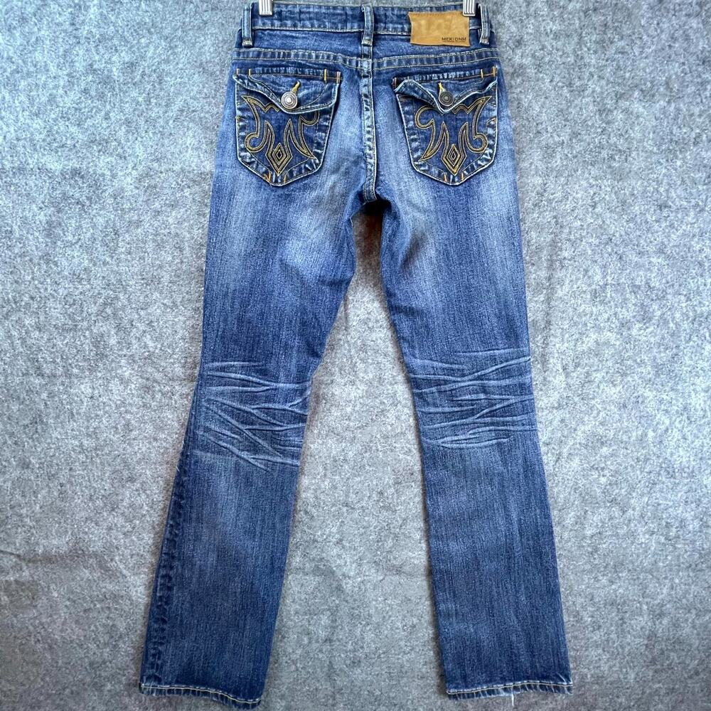 MEK DNM‎ Jeans Womens 25 Blue Wyatt Stretch Bootcut Flap Pocket Embroidered